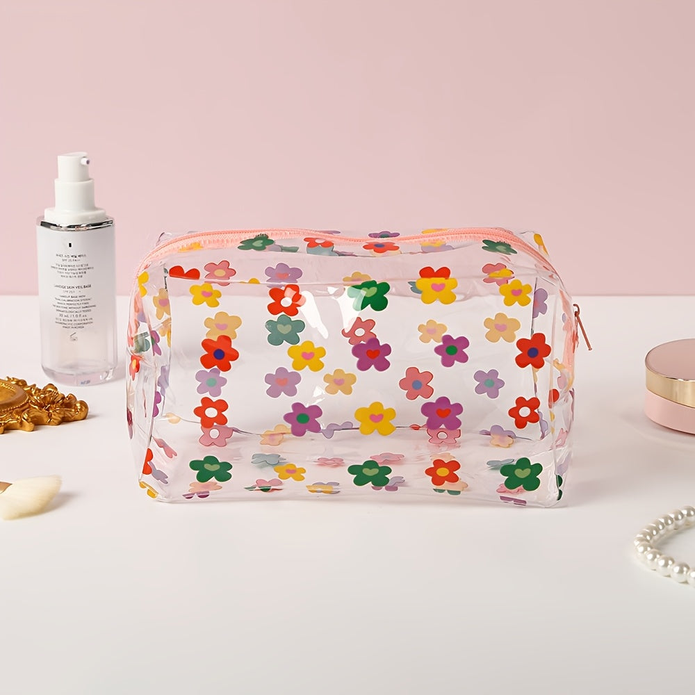 Large Capacity Transparent PVC Cosmetic Organizer & Travel Makeup Case with Zipper Closure - Heavy-Duty Clear Makeup Bag with Pastel Floral & Multicolor Patterns (, Yellow, , Green, Purple, Orange, White) - Design, Durable &