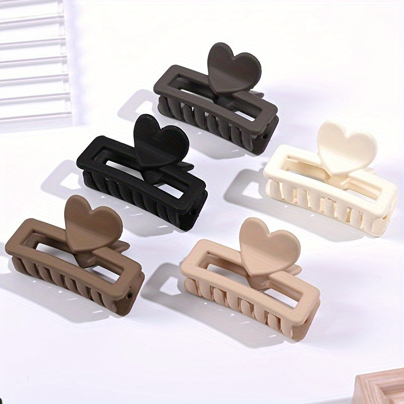 5pcs Elegant Heart-Shaped Rectangular Hair Clips - Matte Finish, Small Size, Plastic Material, Retro Style, Perfect for Valentine'S Day or Daily Use, Valentine'S Day Accessories | Elegant Hair Design | Plastic Claw Clips