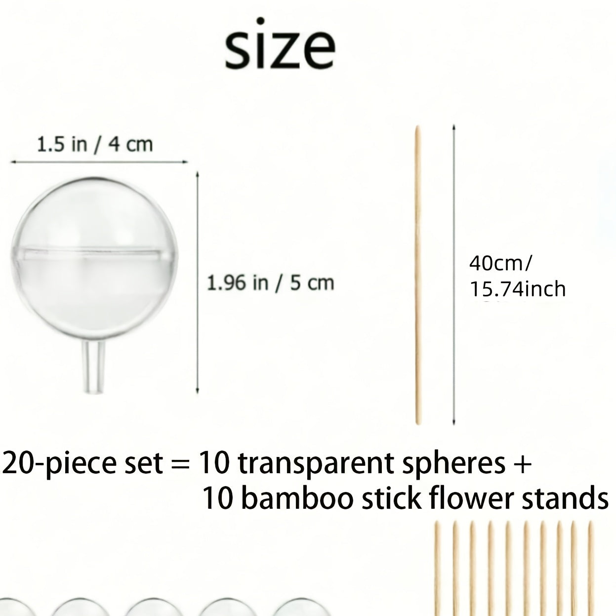 20pcs DIY Candy Chocolate Flower Stand Set, Ferrero Packaging with 10 Transparent Balls and 10 Bamboo Sticks, Suitable for Wedding Graduation Mother's Day Anniversary Party Valentine's Christmas Birthday Bouquet Material Pack