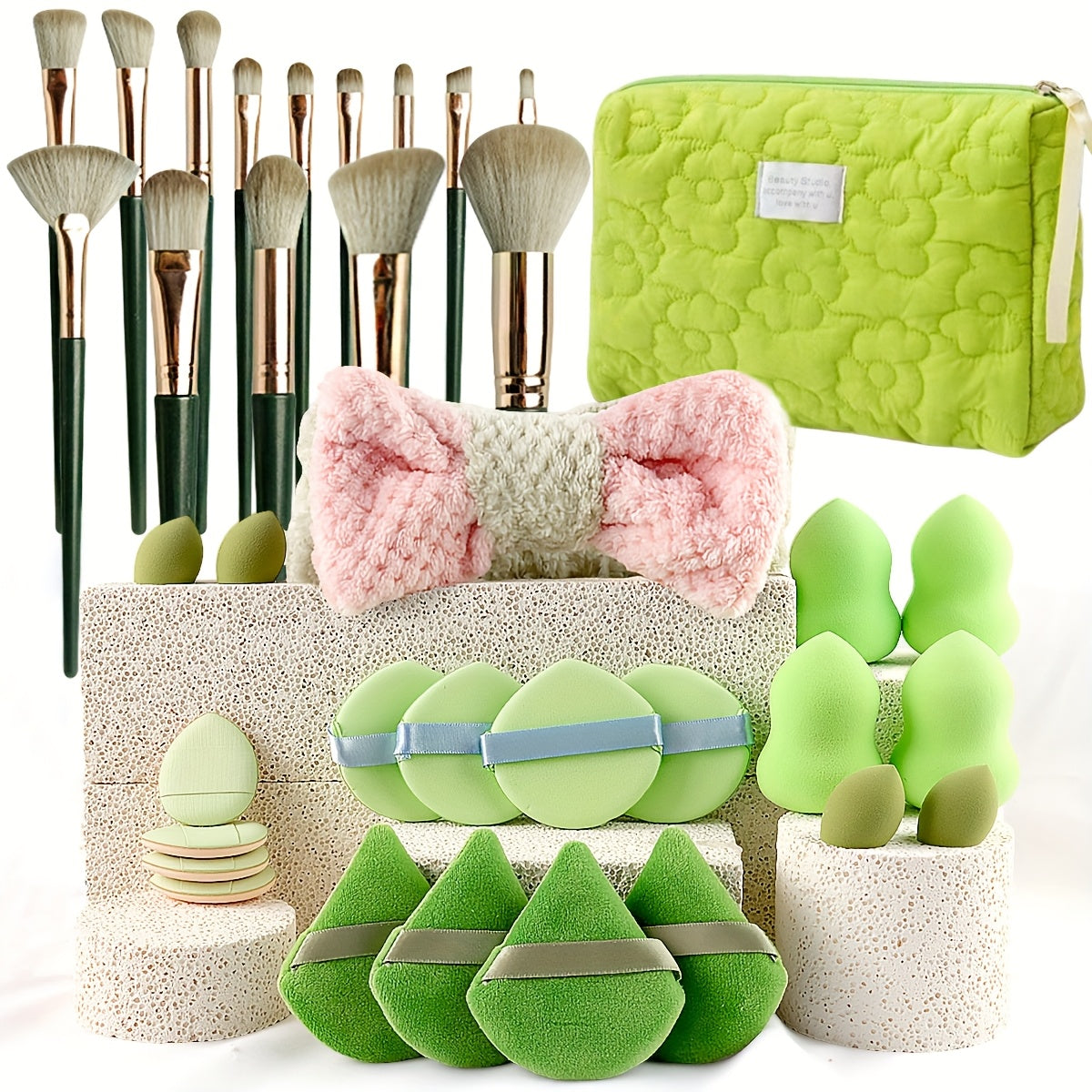 46pcs/45pcs/40pcs/20pcs/35pcs27pcs Makeup Brush Set Facial and Eye Shadow Brushes Super Soft Concealer, Blush, Contouring, Mixing, Eyeshadow, Makeup Sponge Set Powder Puff Suitable for All Skin Types, Face Washing Hair Tie Co