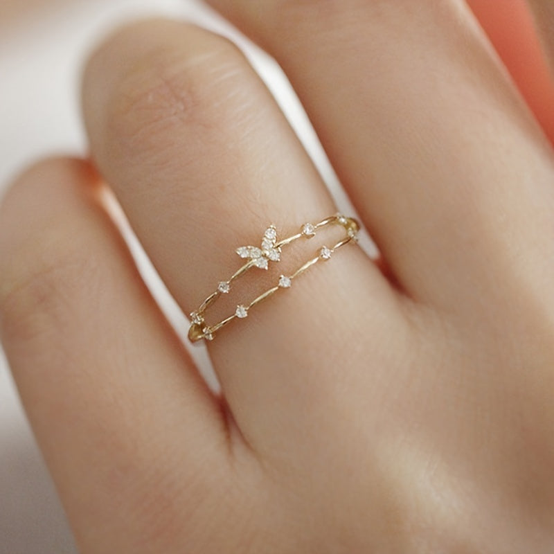 Elegant Double Layer Geometric Open Cuff Ring
