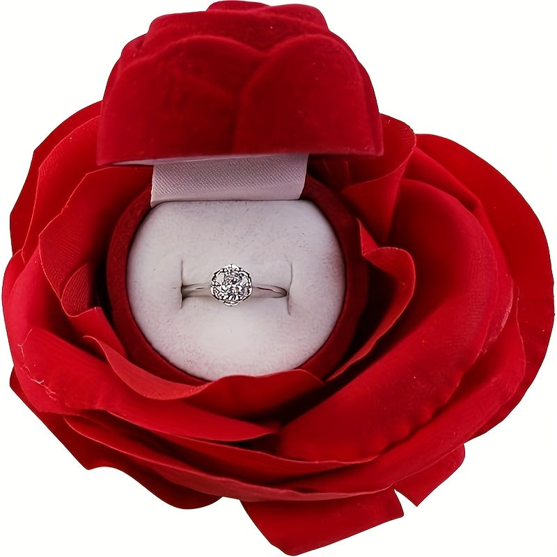 Velvet Rose Ring Box with Green Leaf Accents - Perfect for Valentine'S Day, Mother'S Day, Qixi Festival, and Special Occasions like Weddings, Engagements, and Proposals, Valentine'S Day Gift | Romantic Gift | Velvet Rose Ring
