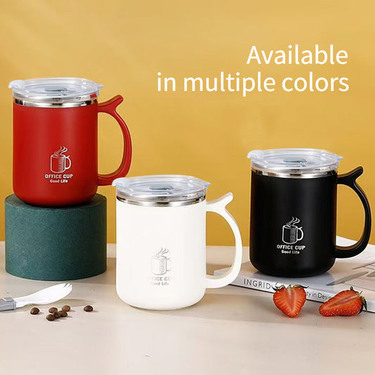 1pc 16.9oz/500ml Stainless Steel Insulated Coffee Mug with Lid & Handle - Double Layer Thermal Cup for Hot & Cold Beverages, Ergonomic Design, Keeps Drinks Hot/Cold for Hours, Durable & Stylish Student/Office Use, Coffee Trav