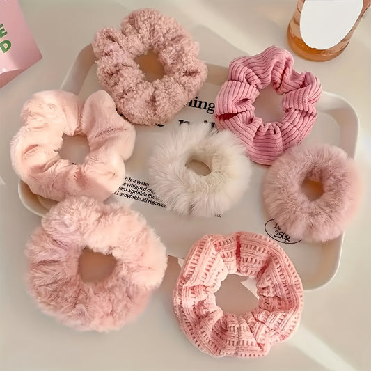 7pcs Premium Plush Hair Tie Set, Simple And Elegant, Suitable for Ponytails And Buns.