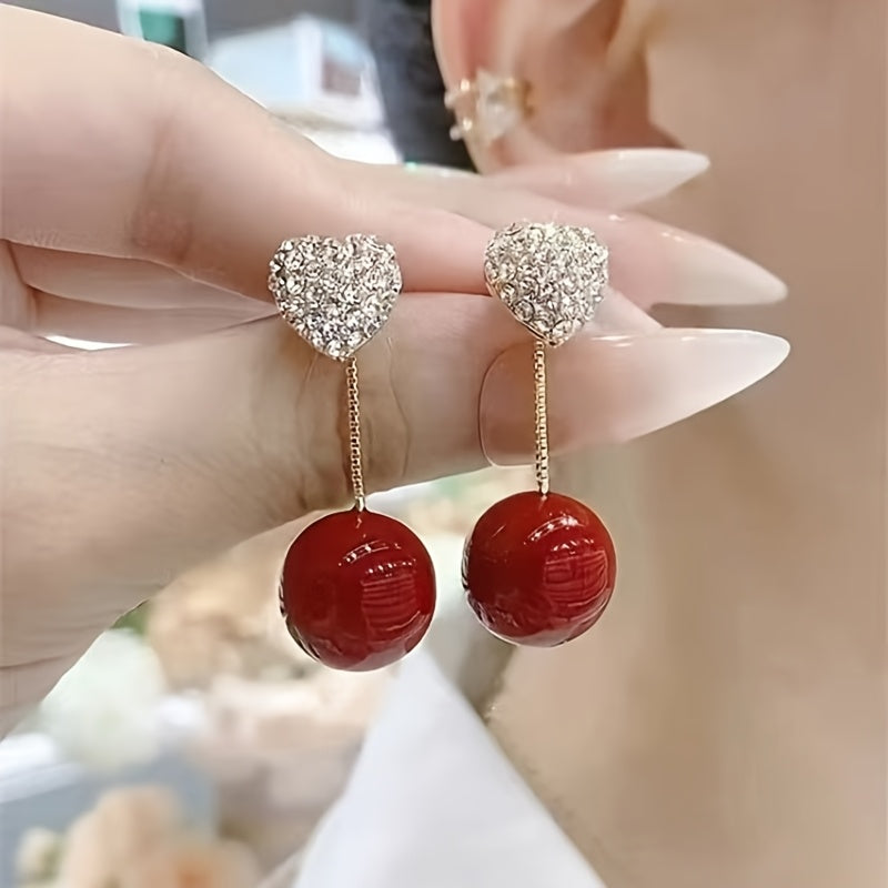 Rhinestone Heart Earring with Faux Imitation Pearl