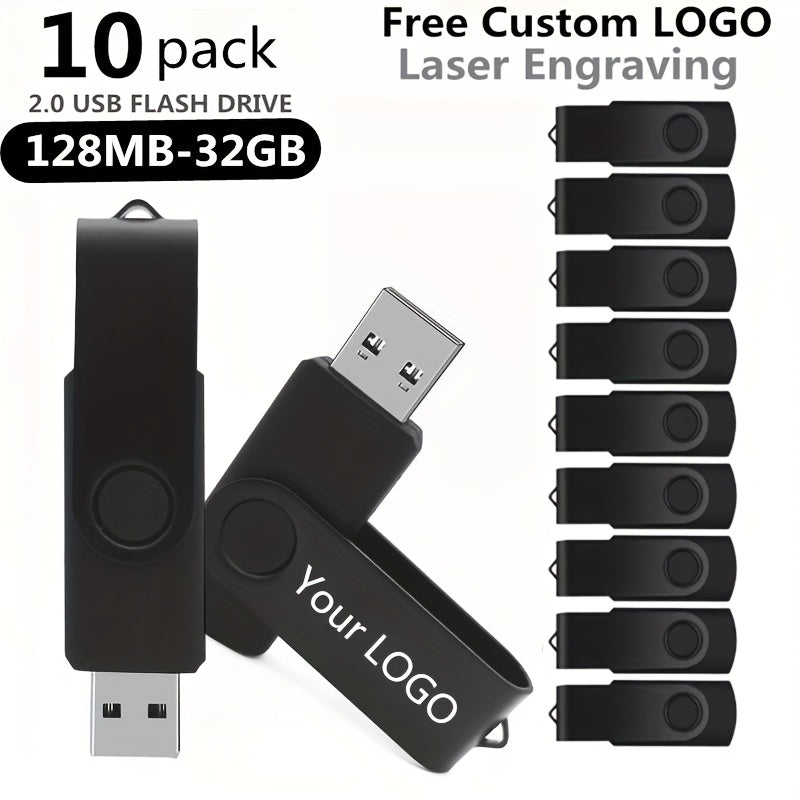 10 Pack Customizable USB Flash Drives Personalize with Your Logo Real Capacity USB 2.0 Available in 128MB/256MB/512MB/4GB/8GB/16GB/32GB for Wedding Favors & Corporate Gifts