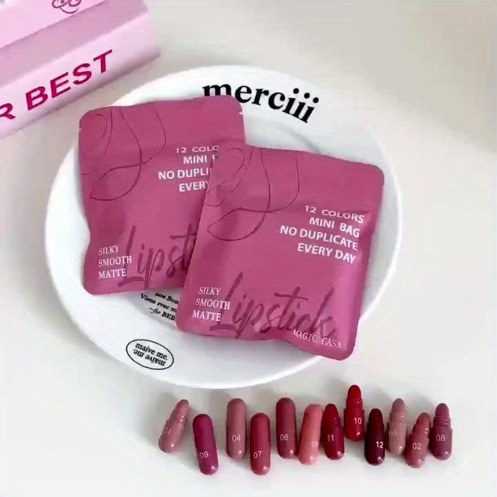 12pcs Mini Matte Lipstick Set - Rich, Soft, and Smooth Lip Colors in Pink, Red, and Brown, Easy to Apply, Long-Lasting Wear, Perfect for Makeup Festivals or Gifts, Makeup Festival Gift|Matte Finish|Nourishing Lipstick, Lipsti