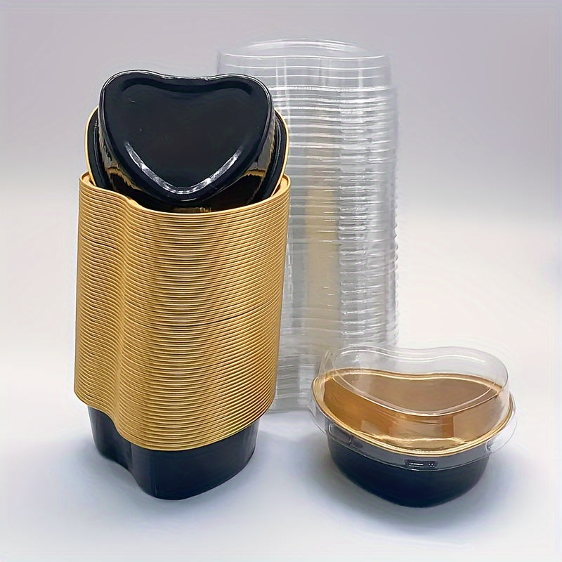 50pcs Heart-Shaped Cake Cups with Lids, Heat-Resistant Baking Molds for Valentine's Day, Wedding, Mother's Day, Birthday & Christmas!