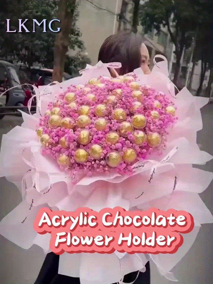 20pcs DIY Candy Chocolate Flower Stand Set, Ferrero Packaging with 10 Transparent Balls and 10 Bamboo Sticks, Suitable for Wedding Graduation Mother's Day Anniversary Party Valentine's Christmas Birthday Bouquet Material Pack
