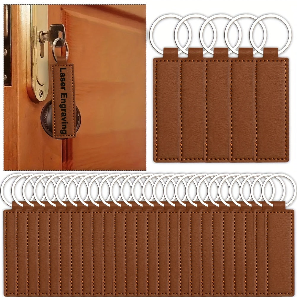 30pcs Faux Leather Key Fob Kit, 4.09*0.98in Rectangular Faux Leather Keychain Blanks with Keychain Rings, Laser Engraving Keychain -DIY School/Corporate Logos Gifts Stamping DIY Handicrafts for Faux Leather Working, Faux Leat