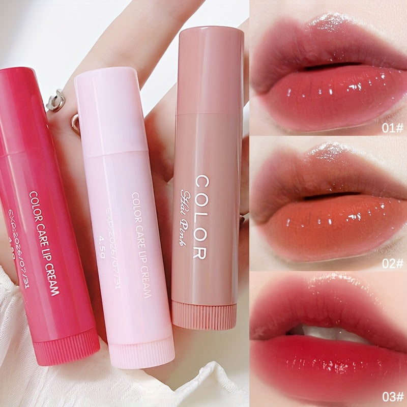 3pcs/1pc Women'S Waterproof Moisturizing Lipstick Set, Featuring 3 Long-Lasting Lip Balms in Natural Shades, Enriched with Plant Squalane for Hydration, Enhancing Lip Color with a Durable Finish, Non-Greasy, Fade-Resistant, S