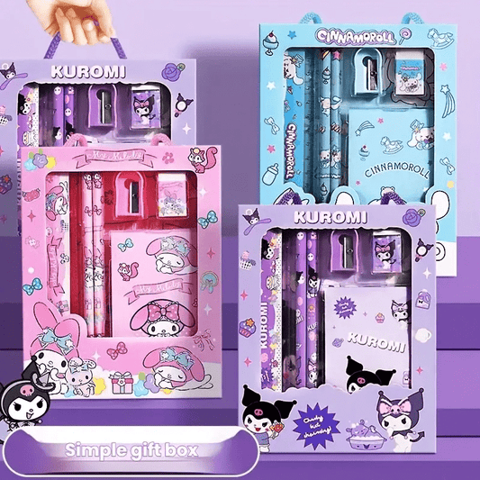 Sanrio for kuromi & for My Melody Stationery Gift Set - Complete Office Supplies Kit with Notebook, Pens, Pencils, and More in a Cute Character-Themed Box, Perfect for Birthdays and Holidays, Birthday Gift|Playful Design|Dura