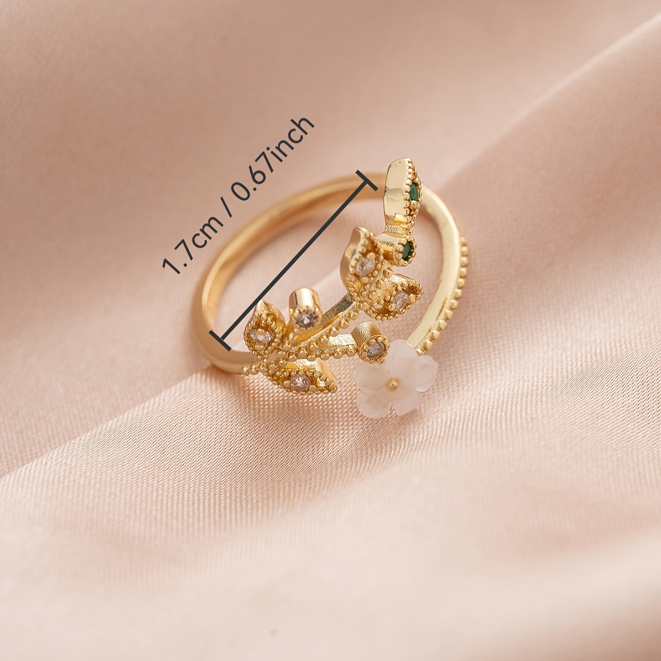 Elegant Vintage Style Copper Ring with Synthetic Zirconia Flower and Leaf Design