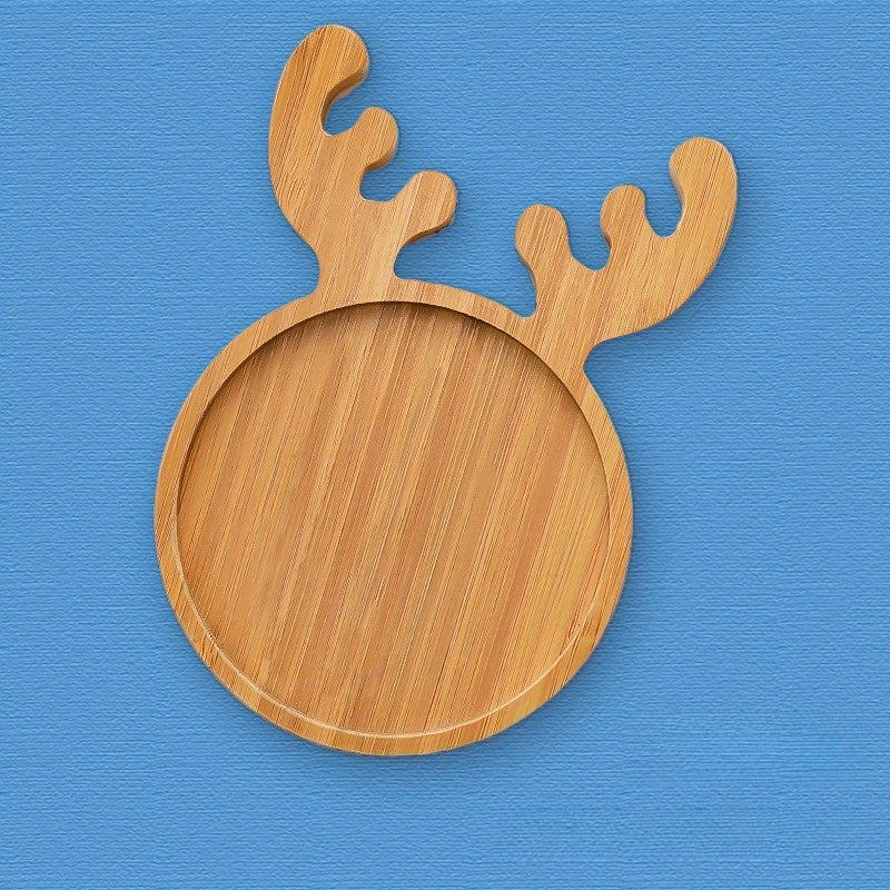 1pc Holiday Deer Bamboo Plate - Mini Sushi, Fruit & Dessert Serving Tray with Natural Wood Finish, Reusable Christmas Party Centerpiece & Snack Display, High-Quality Recycled Wood for Festive Table Decor, Holiday Table Decor