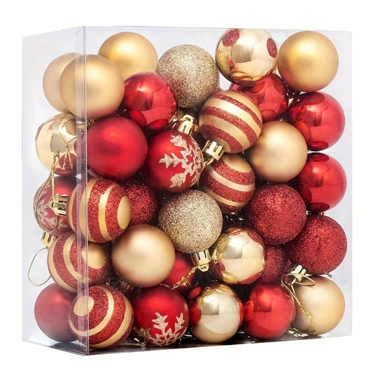 50pcs Holiday Christmas Ornaments - Golden and Red Balls, Snowflakes, Stripes, Polka Dots | Durable Plastic Indoor/Outdoor Decor for Trees, Wreaths, Door Frames, Weddings, Parties & Festive Celebrations, Party Decorations, Cl