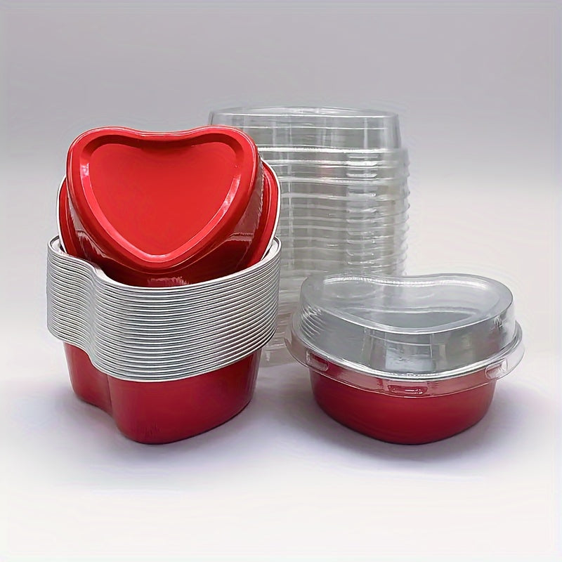 50pcs Heart-Shaped Cake Cups with Lids, Heat-Resistant Baking Molds for Valentine's Day, Wedding, Mother's Day, Birthday & Christmas!