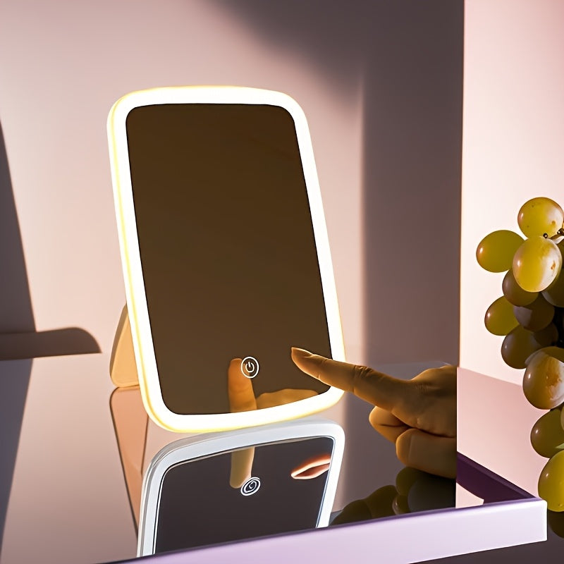 LED Makeup Mirror: Tri-Color Touch Control Dimmable Warm/White/Natural Light, Foldable & Portable Design (Battery Not Included), Long Press to Adjust Brightness – Perfect for Valentine'S Day/Birthday Gift