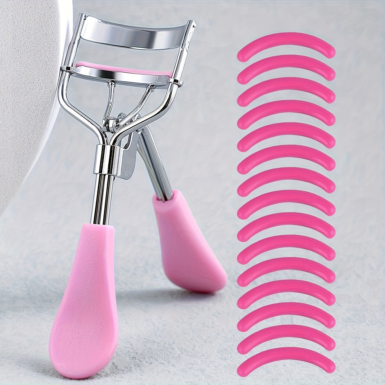 1 Portable Eyelash Curler with 15 Pads, Stainless Steel Curved Handle, No-Damage Lash Lifting, Enhances Eyes, Suitable for Women'S Eyelashes, Available in 3 Colors