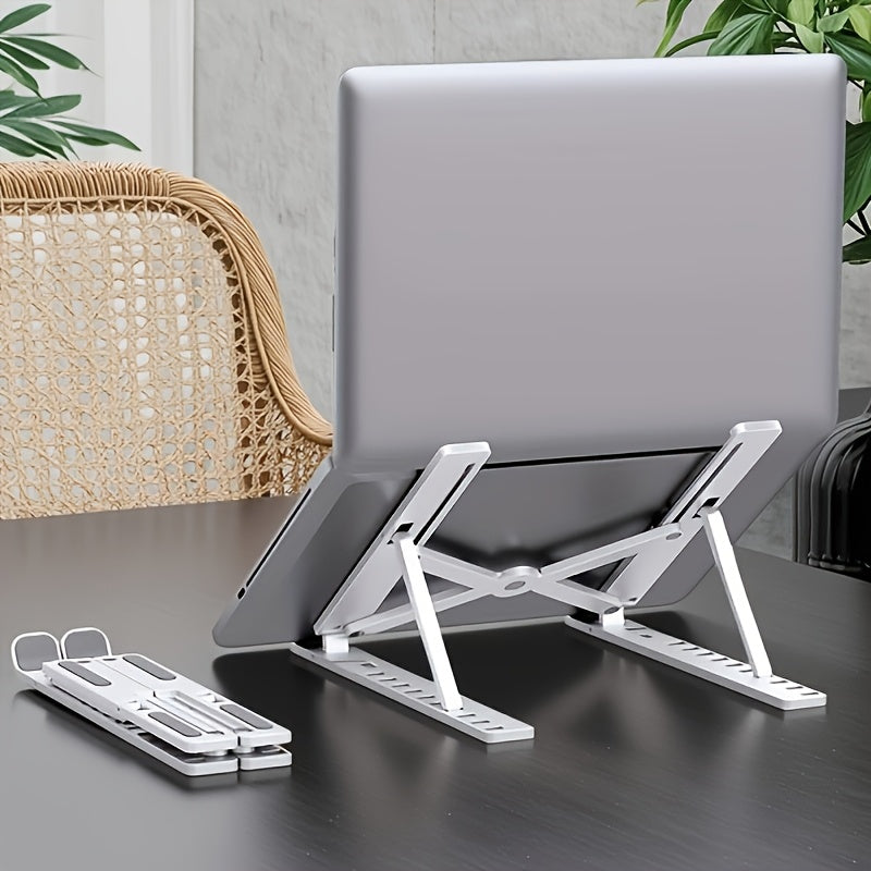 1 Portable Foldable Laptop Stand - 10-Level Adjustable Cooling Desk Support, Space-Saving Design for All Computers, White, Sturdy Structure, 4 Seasons Use