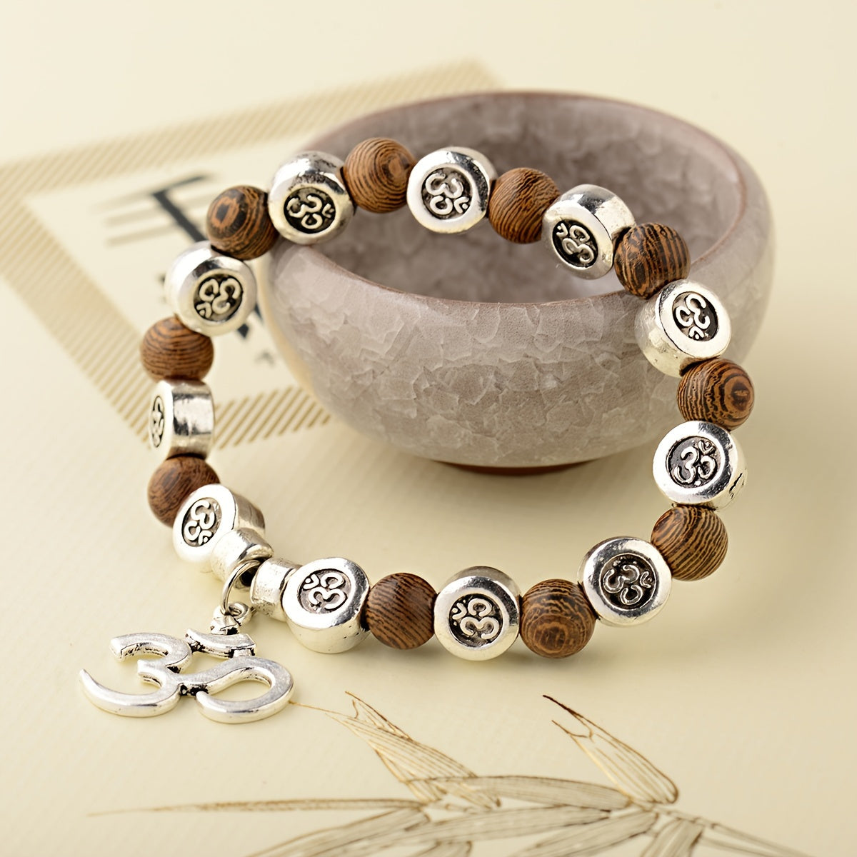 1pc Boho Tribal Style Chakra OM Pendant Wooden Bead Bracelet, Natural Stone Yoga Jewelry for Men and Women, Daily & Gift Occasion, Valentine's Day Suitable, All-Season Accessory