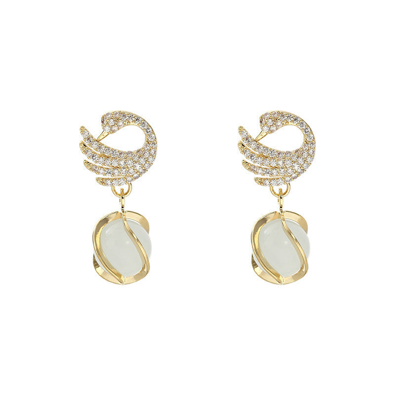 Swan Cat Eye Pendant Earring