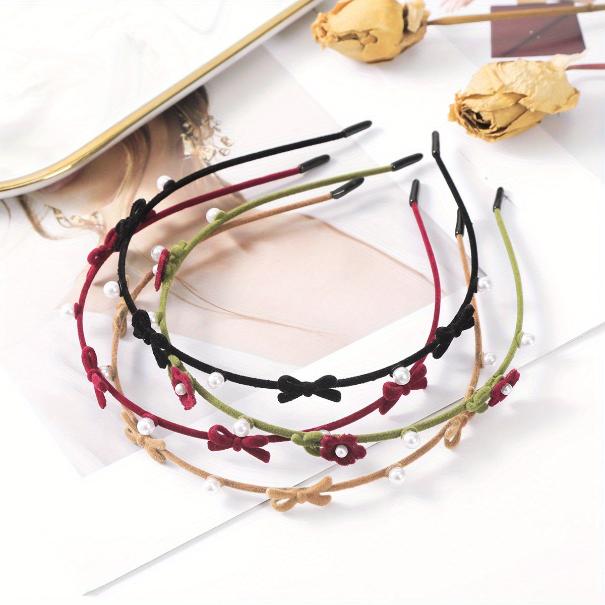 Elegant Faux Pearl Decorative Head Band, Flower Hair Hoop, Bowknot Hair Band, Retro Velvet Hair Accessories For Women And daily use