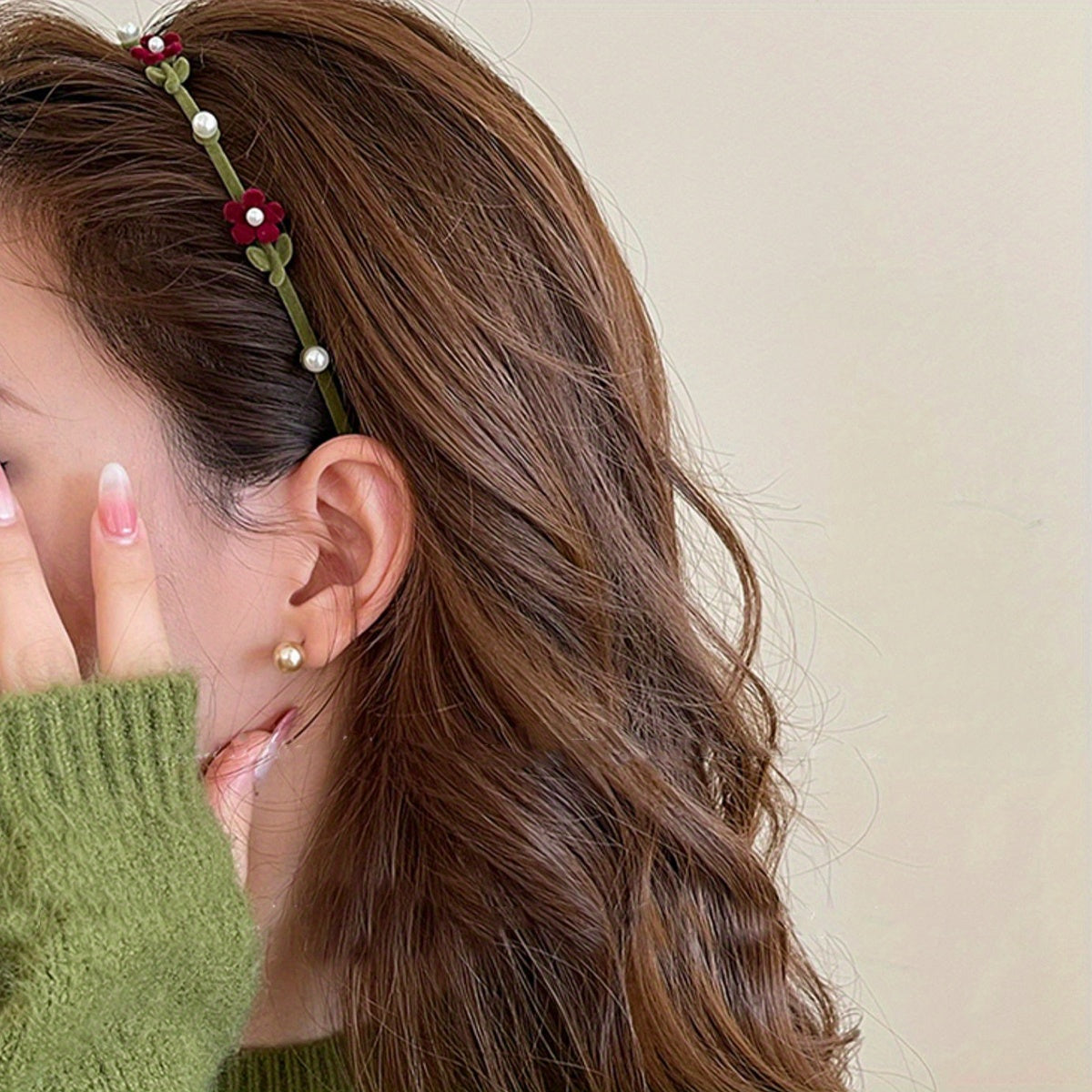 Elegant Faux Pearl Decorative Head Band, Flower Hair Hoop, Bowknot Hair Band, Retro Velvet Hair Accessories For Women And daily use