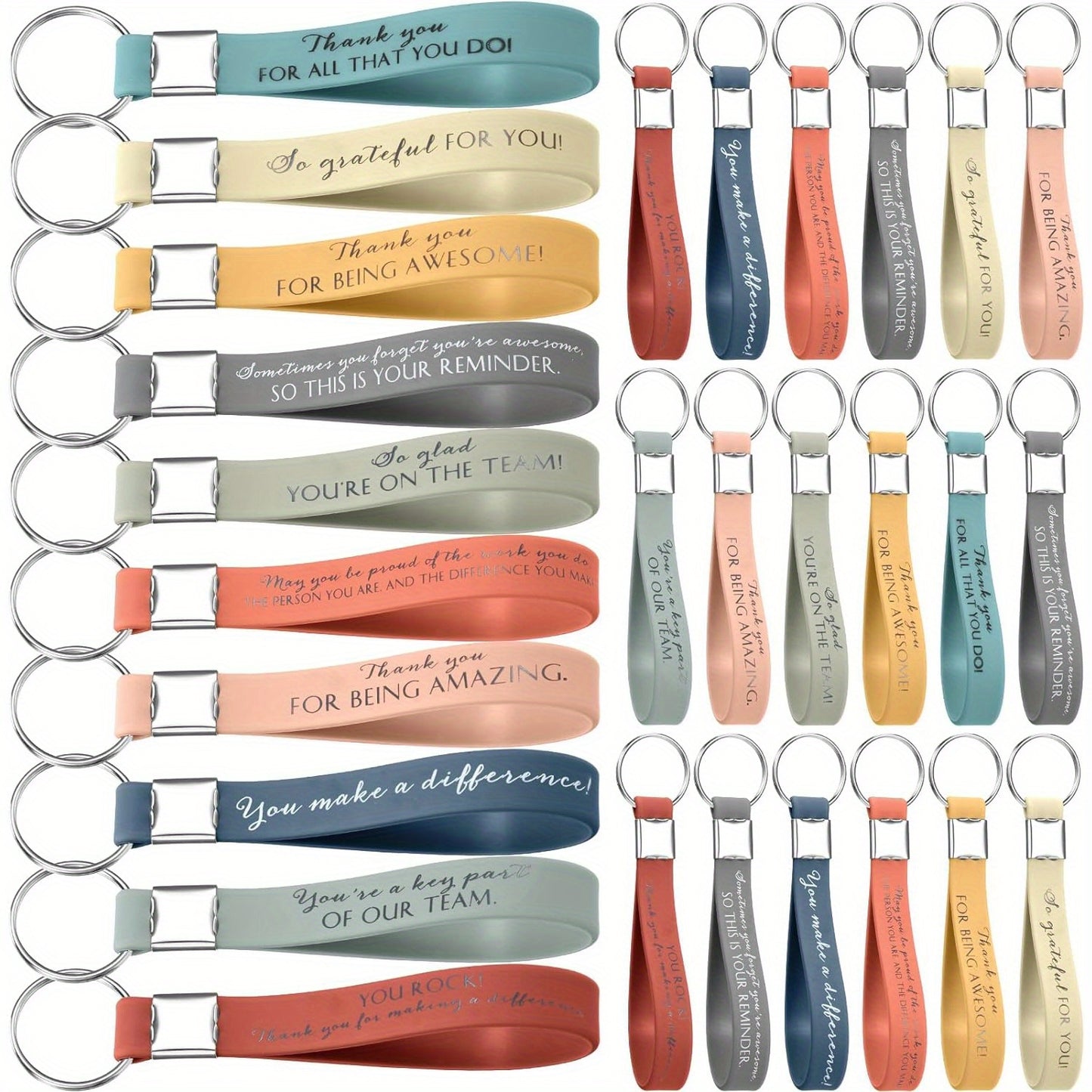 30 Pcs Inspirational Silicone Keychain Set – Employee Appreciation & Team Motivational Quotes – Durable Plastic & Metal Key Rings for Coworkers and Staff Gifts