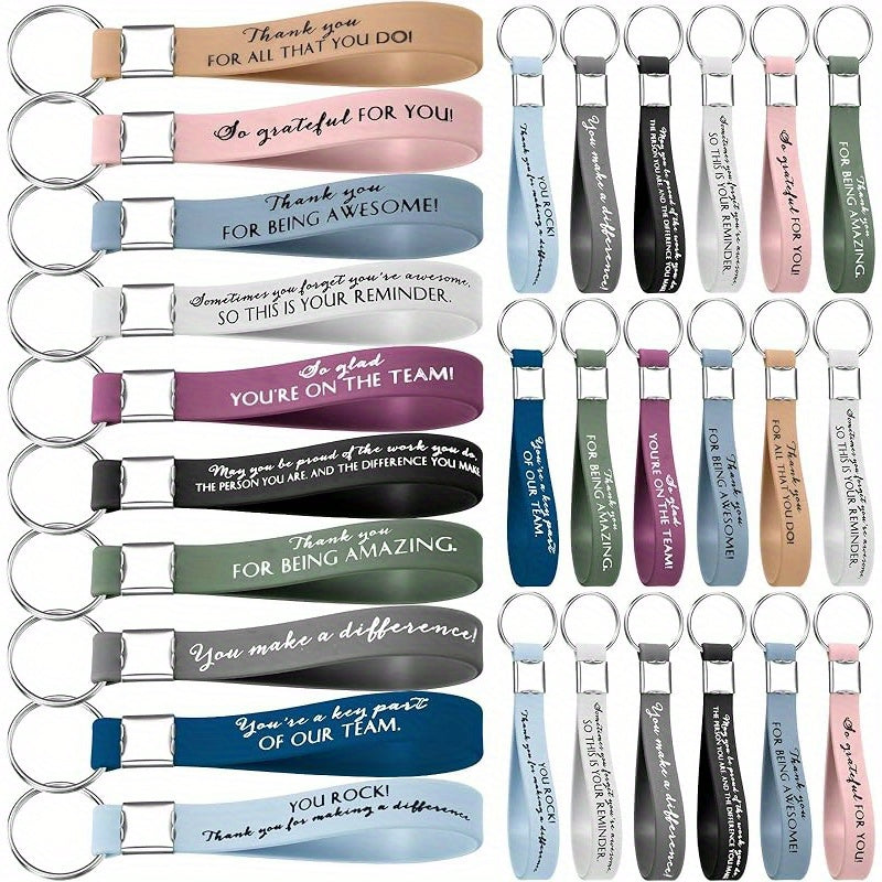 30 Pcs Inspirational Silicone Keychain Set – Employee Appreciation & Team Motivational Quotes – Durable Plastic & Metal Key Rings for Coworkers and Staff Gifts