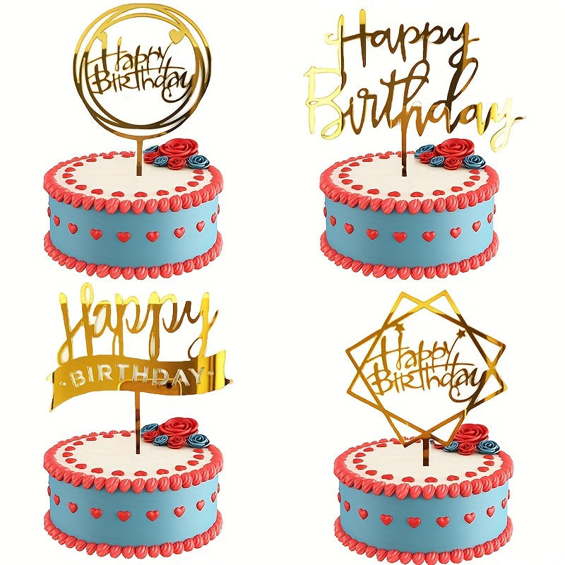 40pcs Acrylic Cake Toppers Set, Plastic Happy Birthday Letter Topper Cards, Golden Glitter Party Cake Decor, Creative Baking Supplies for Food Contact - Cake Decorating Kits