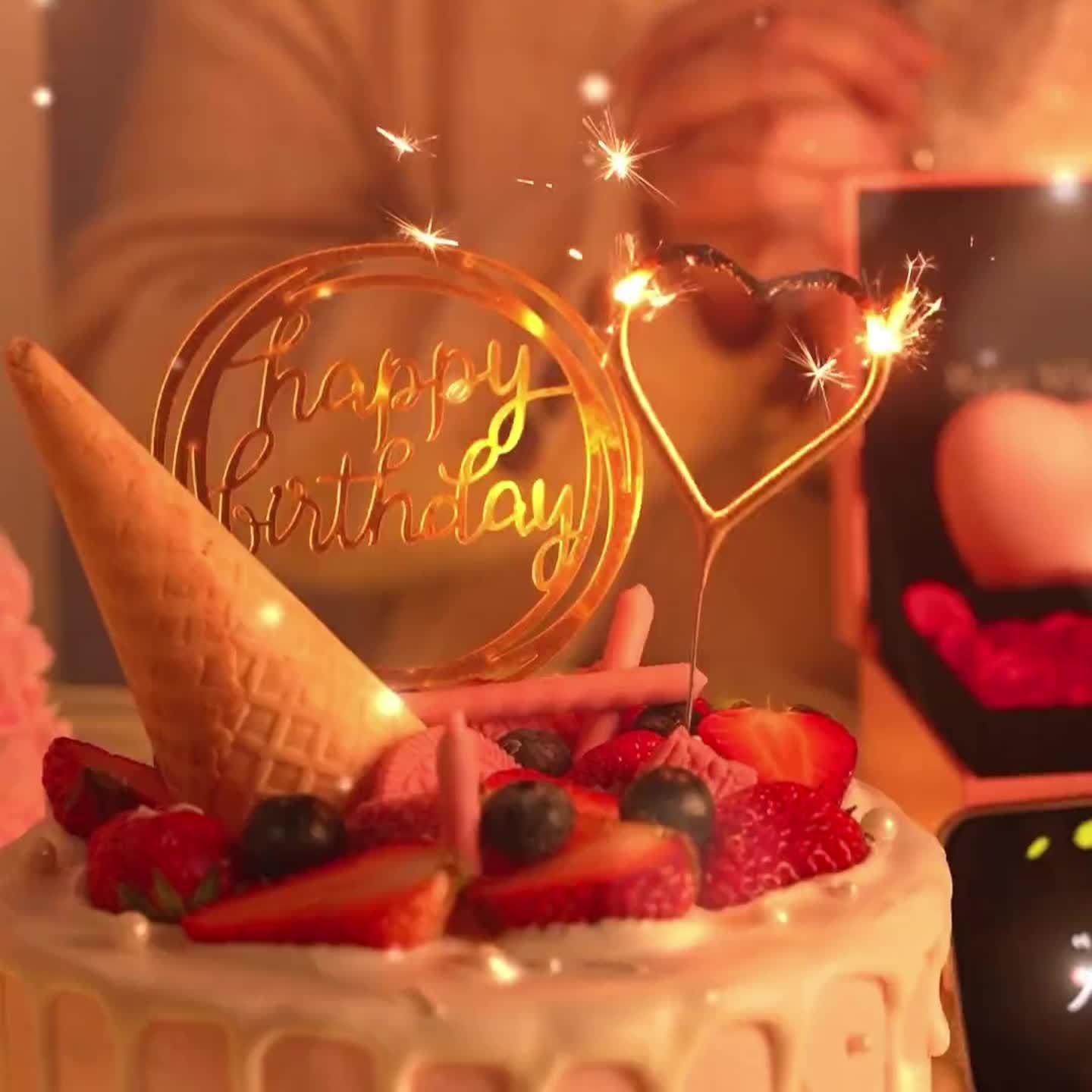 40pcs Acrylic Cake Toppers Set, Plastic Happy Birthday Letter Topper Cards, Golden Glitter Party Cake Decor, Creative Baking Supplies for Food Contact - Cake Decorating Kits