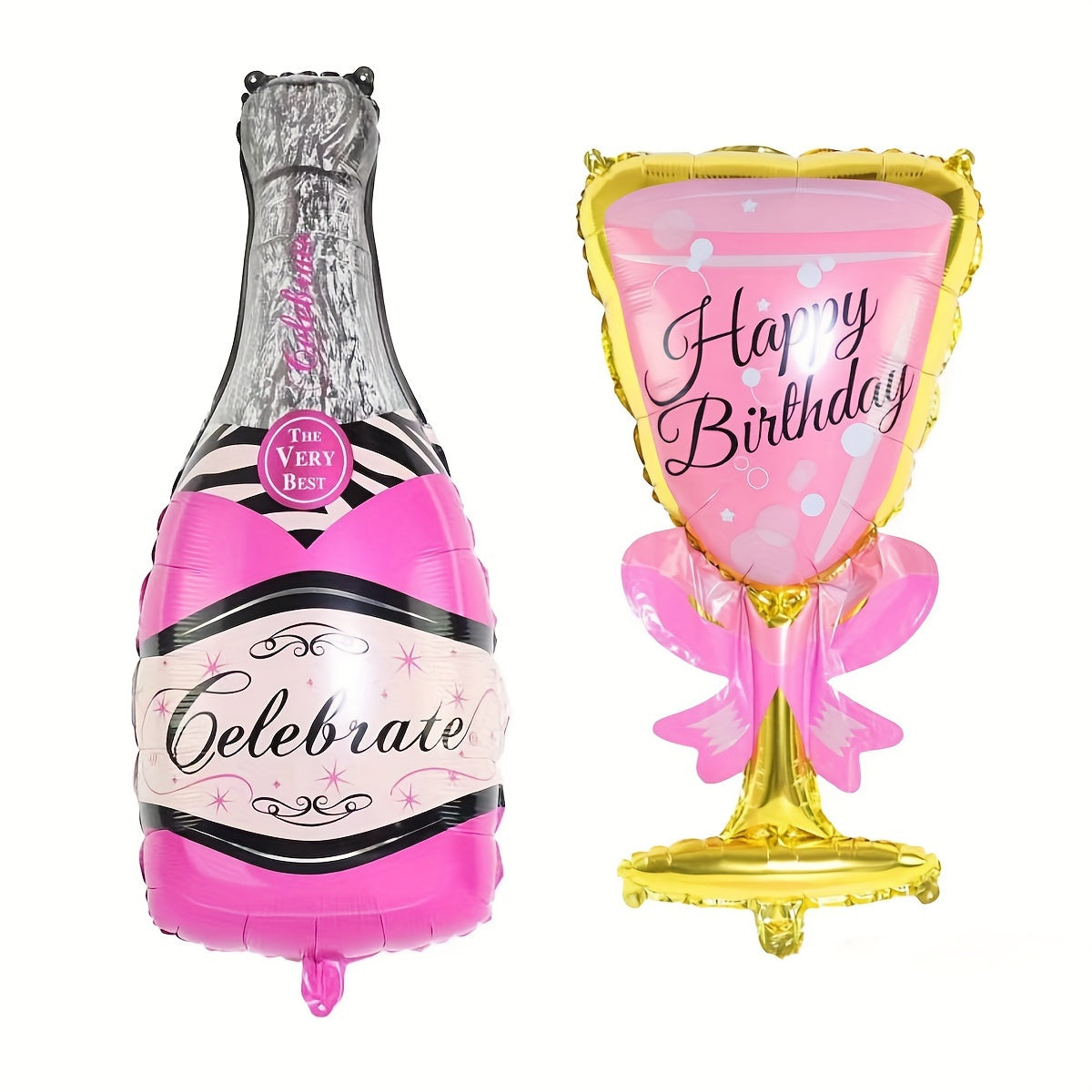 2pcs, Happy Birthday Champagne Bottle And Wine Glass Foil Balloons, Birthday Party Decorations, Photo Prop Decor, Celebration Decor, Birthday Gift, Atmosphere ArranSynthetic Gemstoneent, Home Decor, Scene Decor, Halloween Dec