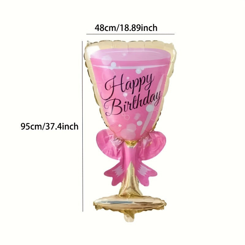 2pcs, Happy Birthday Champagne Bottle And Wine Glass Foil Balloons, Birthday Party Decorations, Photo Prop Decor, Celebration Decor, Birthday Gift, Atmosphere ArranSynthetic Gemstoneent, Home Decor, Scene Decor, Halloween Dec