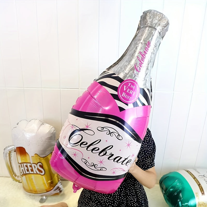 2pcs, Happy Birthday Champagne Bottle And Wine Glass Foil Balloons, Birthday Party Decorations, Photo Prop Decor, Celebration Decor, Birthday Gift, Atmosphere ArranSynthetic Gemstoneent, Home Decor, Scene Decor, Halloween Dec