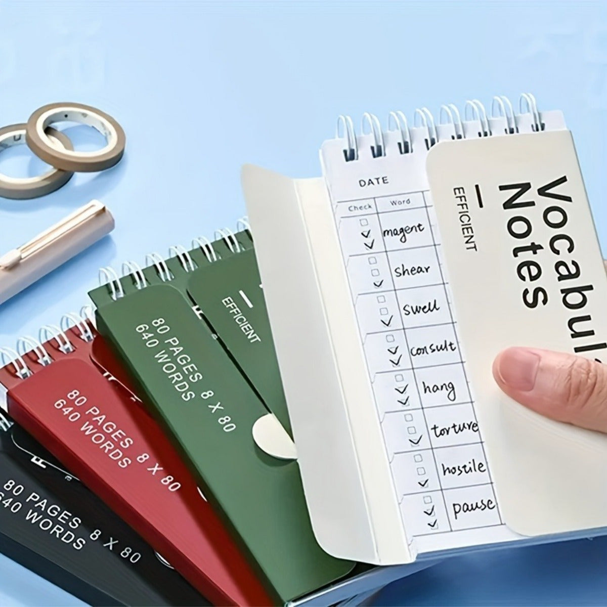 1pc Portable Vocabulary Memorization Notebook - Silent Writing Cover-Up Feature, Paper Material, No Feathers, College Ruled, Suitable for Ages 14+ - Pocket-Sized English/Japanese Language Learning Aid