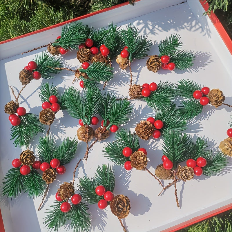 11pcs Artificial Pine Cones and Red Berries Set - Christmas Tree Toppers, Holiday Decorations, Craft Projects, Festive Home Decor, Christmas Decorations, Christmas Decor, Christmas Home Decor, Artificial Flowers
