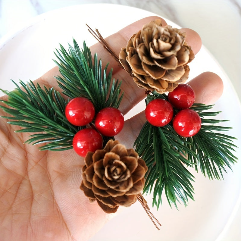 11pcs Artificial Pine Cones and Red Berries Set - Christmas Tree Toppers, Holiday Decorations, Craft Projects, Festive Home Decor, Christmas Decorations, Christmas Decor, Christmas Home Decor, Artificial Flowers