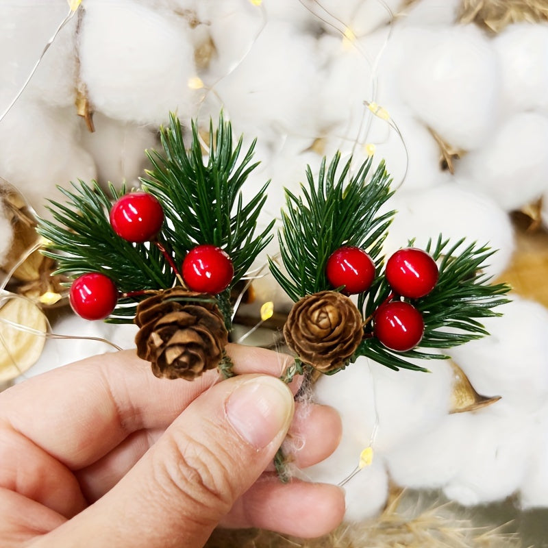 11pcs Artificial Pine Cones and Red Berries Set - Christmas Tree Toppers, Holiday Decorations, Craft Projects, Festive Home Decor, Christmas Decorations, Christmas Decor, Christmas Home Decor, Artificial Flowers