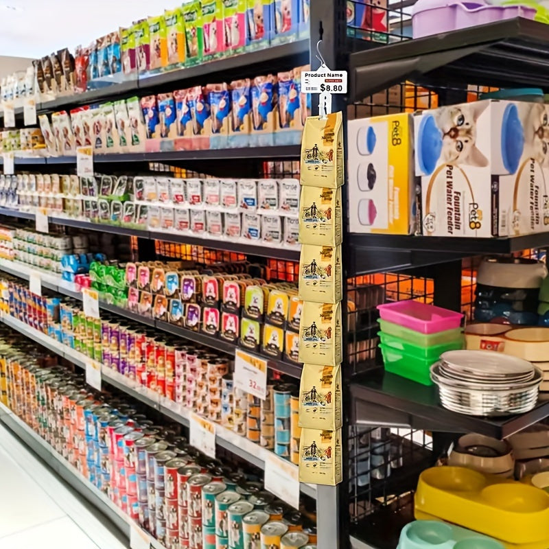 12pcs Heavy-Duty Stainless Steel Hanging Display Strips with Built-In Hooks - No Labels Needed, Curved Retail Hooks for Store Showcase - Space-Saving Vertical Organizer for Treats, Merchandise, Jewelry & Accessories - Durable