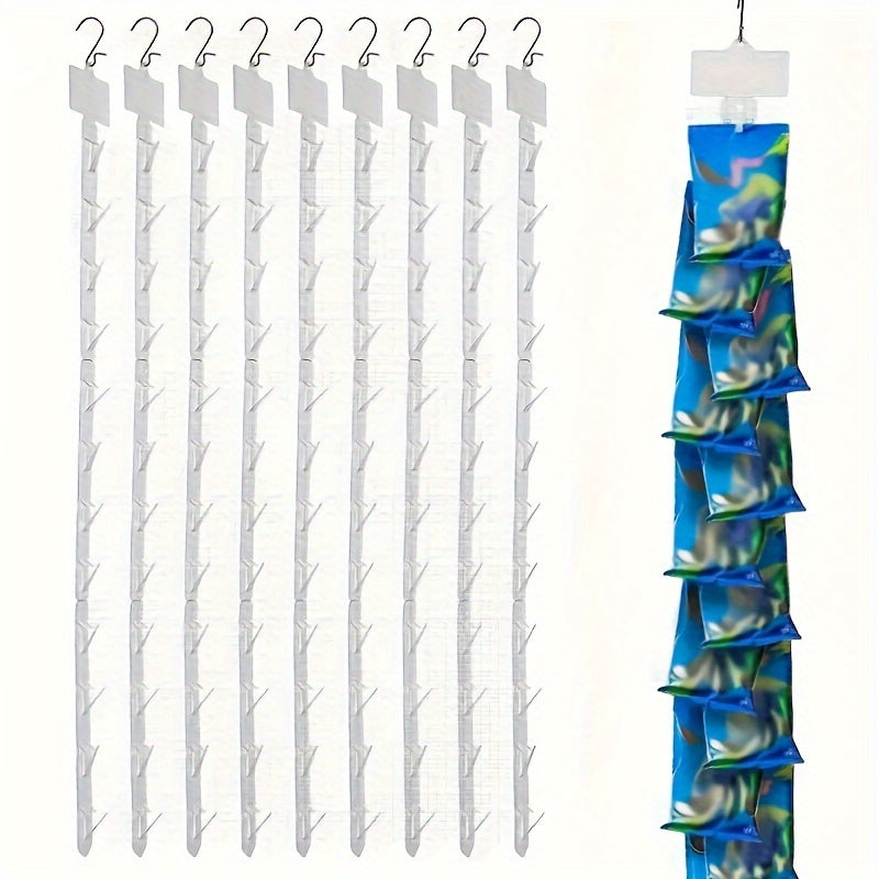 12pcs Heavy-Duty Stainless Steel Hanging Display Strips with Built-In Hooks - No Labels Needed, Curved Retail Hooks for Store Showcase - Space-Saving Vertical Organizer for Treats, Merchandise, Jewelry & Accessories - Durable