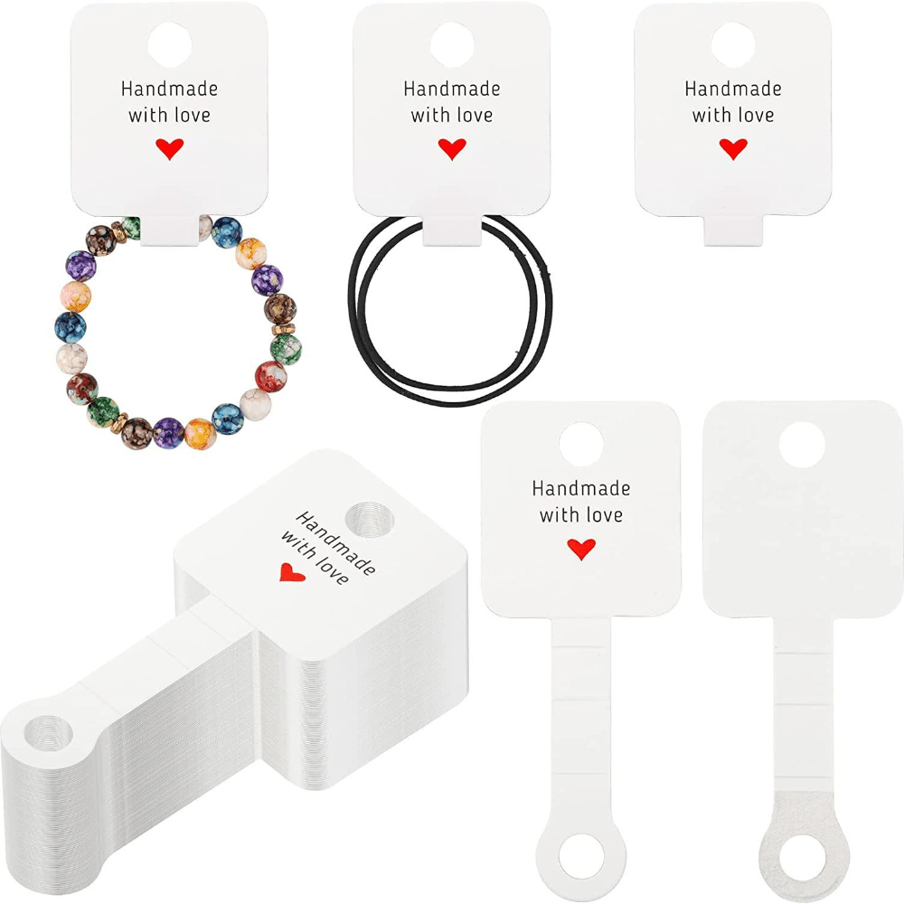 100pcs Self-Adhesive Jewelry Display Cards with Sturdy Clips - Perfect for Bracelets, Necklaces, Hair Ties, Keychains & More - Ideal Small Business Packaging Supplies
