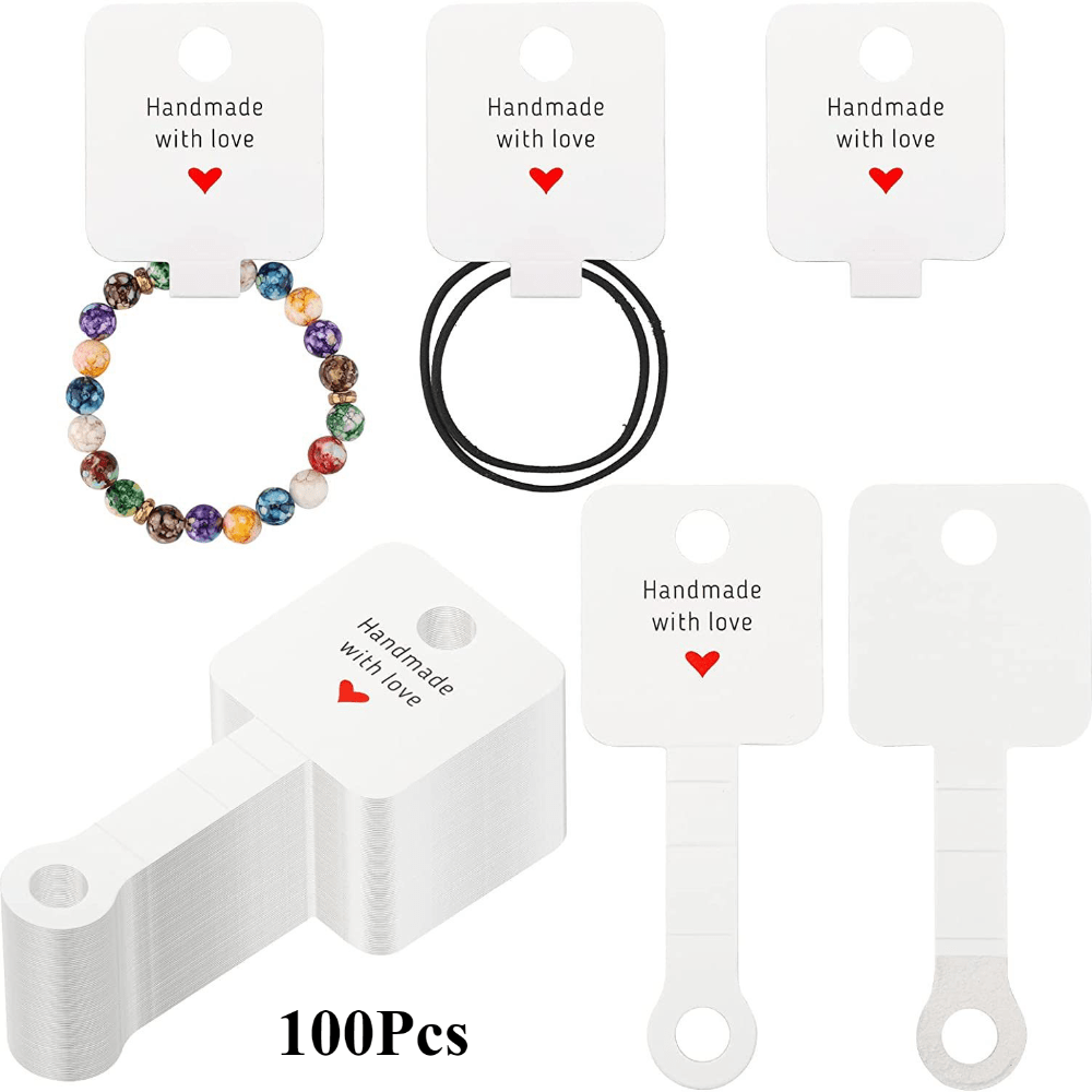100pcs Self-Adhesive Jewelry Display Cards with Sturdy Clips - Perfect for Bracelets, Necklaces, Hair Ties, Keychains & More - Ideal Small Business Packaging Supplies
