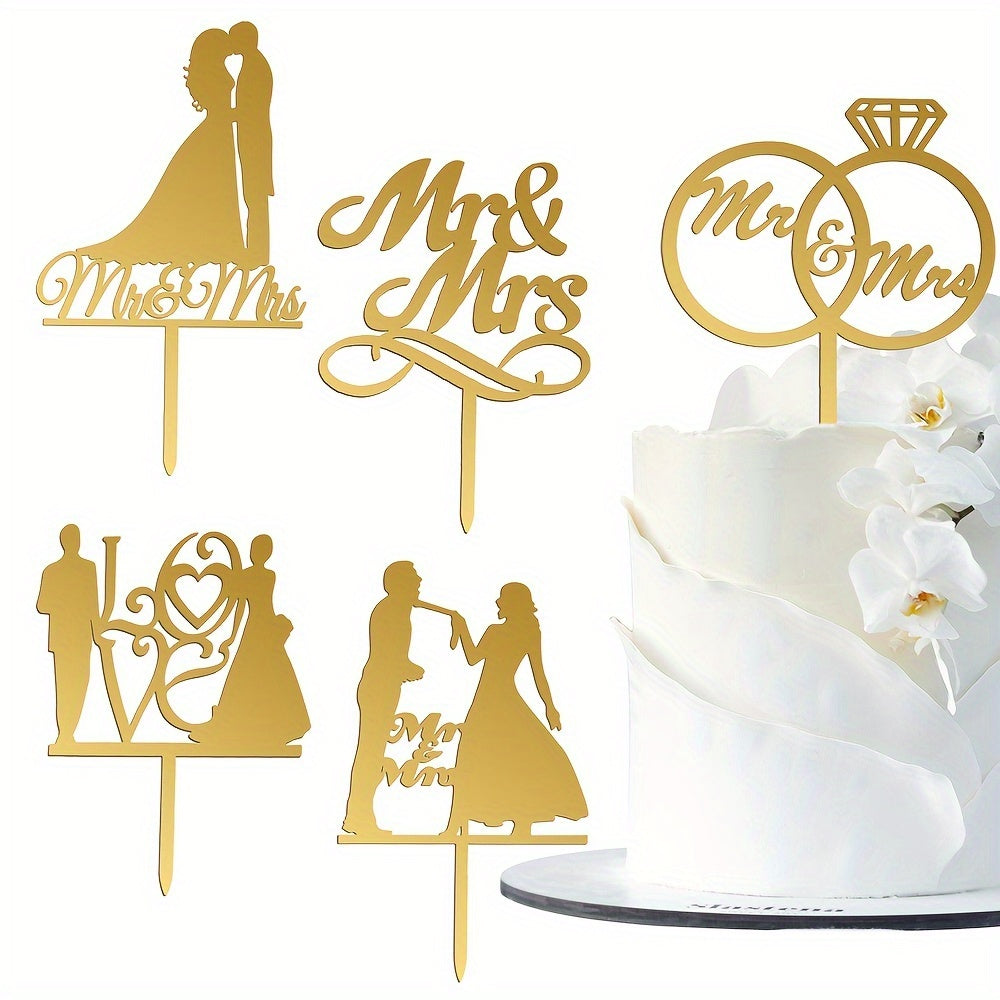 Elegant Acrylic Mr & Mrs Wedding Cake Toppers, 1 Piece, Bride and Groom Silhouette, Heart Design, Anniversary Celebration Decoration, No Feathers, For Ages 14+
