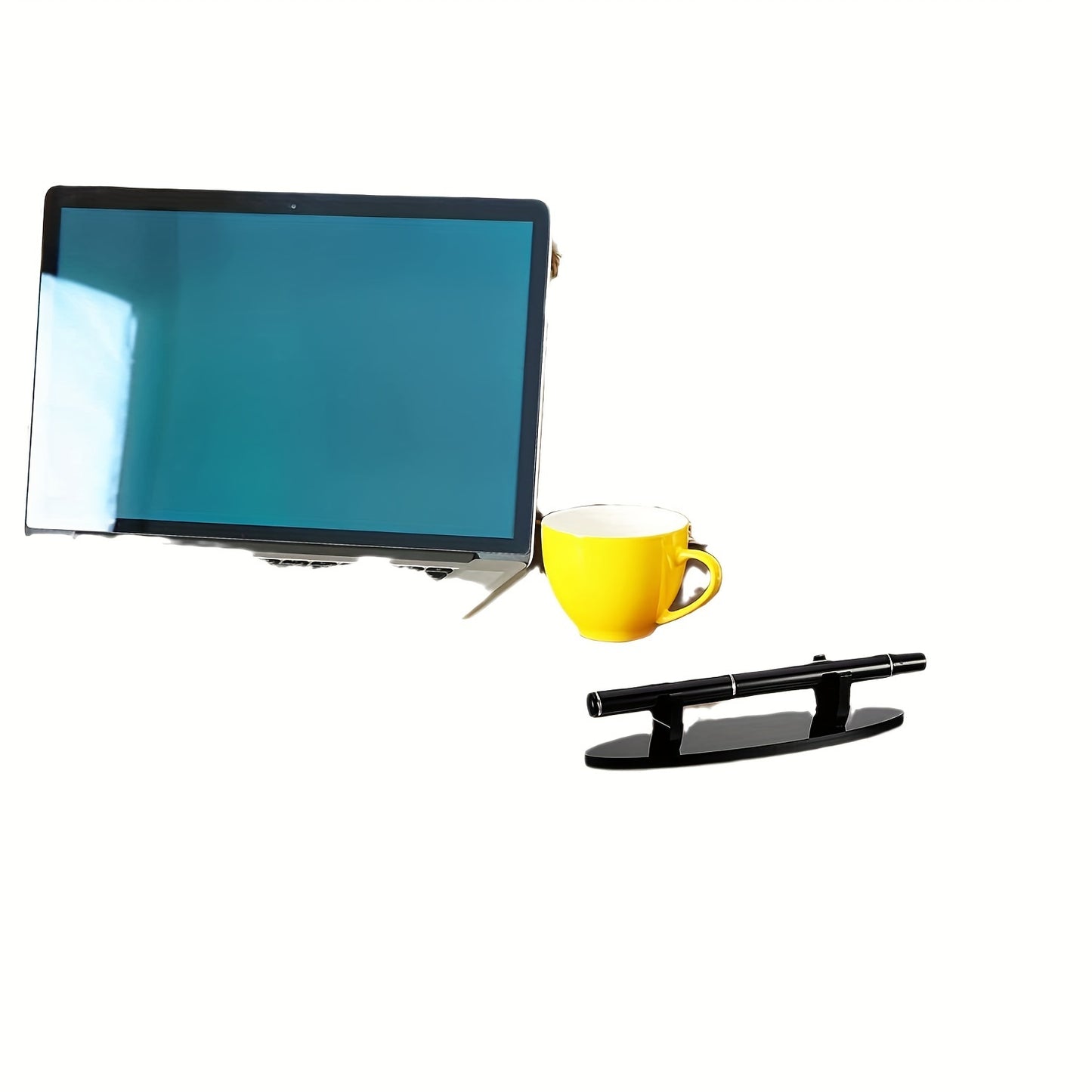 1pc Modern Curved Pen & Brush Holder - Heavy-Duty Acrylic Desk Organizer with Black Glossy Finish, Elegant Curved Design with Golden-Finish Legs - Sturdy Base for Office Supplies, Makeup Brushes, Painting Brushes Display - Sp