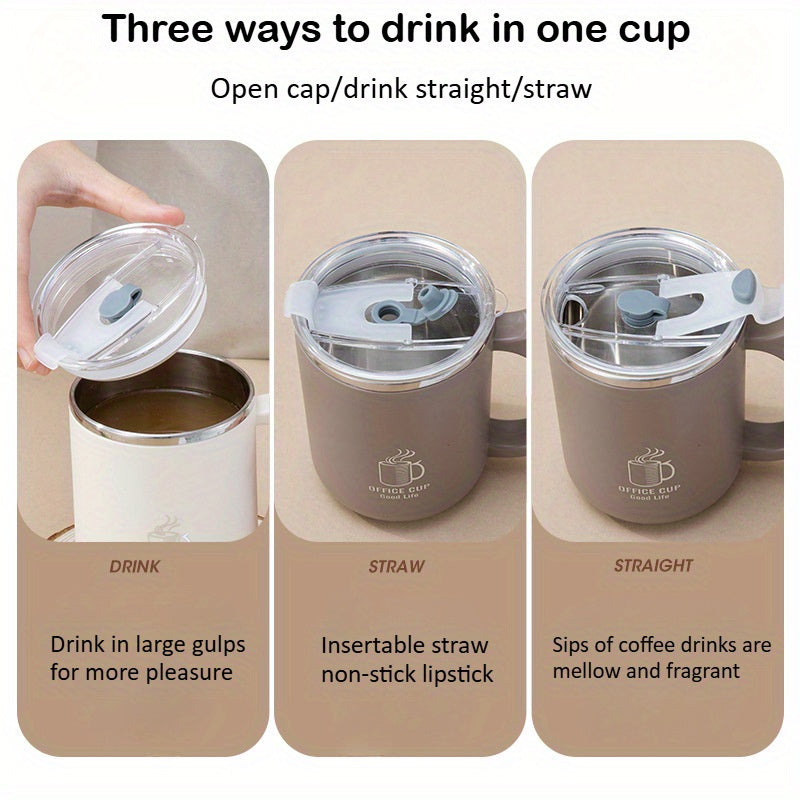 1pc 16.9oz/500ml Stainless Steel Insulated Coffee Mug with Lid & Handle - Double Layer Thermal Cup for Hot & Cold Beverages, Ergonomic Design, Keeps Drinks Hot/Cold for Hours, Durable & Stylish Student/Office Use, Coffee Trav