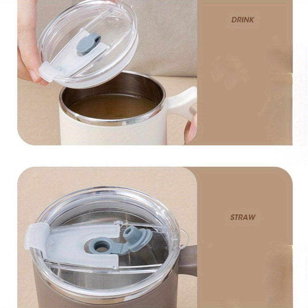 1pc 16.9oz/500ml Stainless Steel Insulated Coffee Mug with Lid & Handle - Double Layer Thermal Cup for Hot & Cold Beverages, Ergonomic Design, Keeps Drinks Hot/Cold for Hours, Durable & Stylish Student/Office Use, Coffee Trav