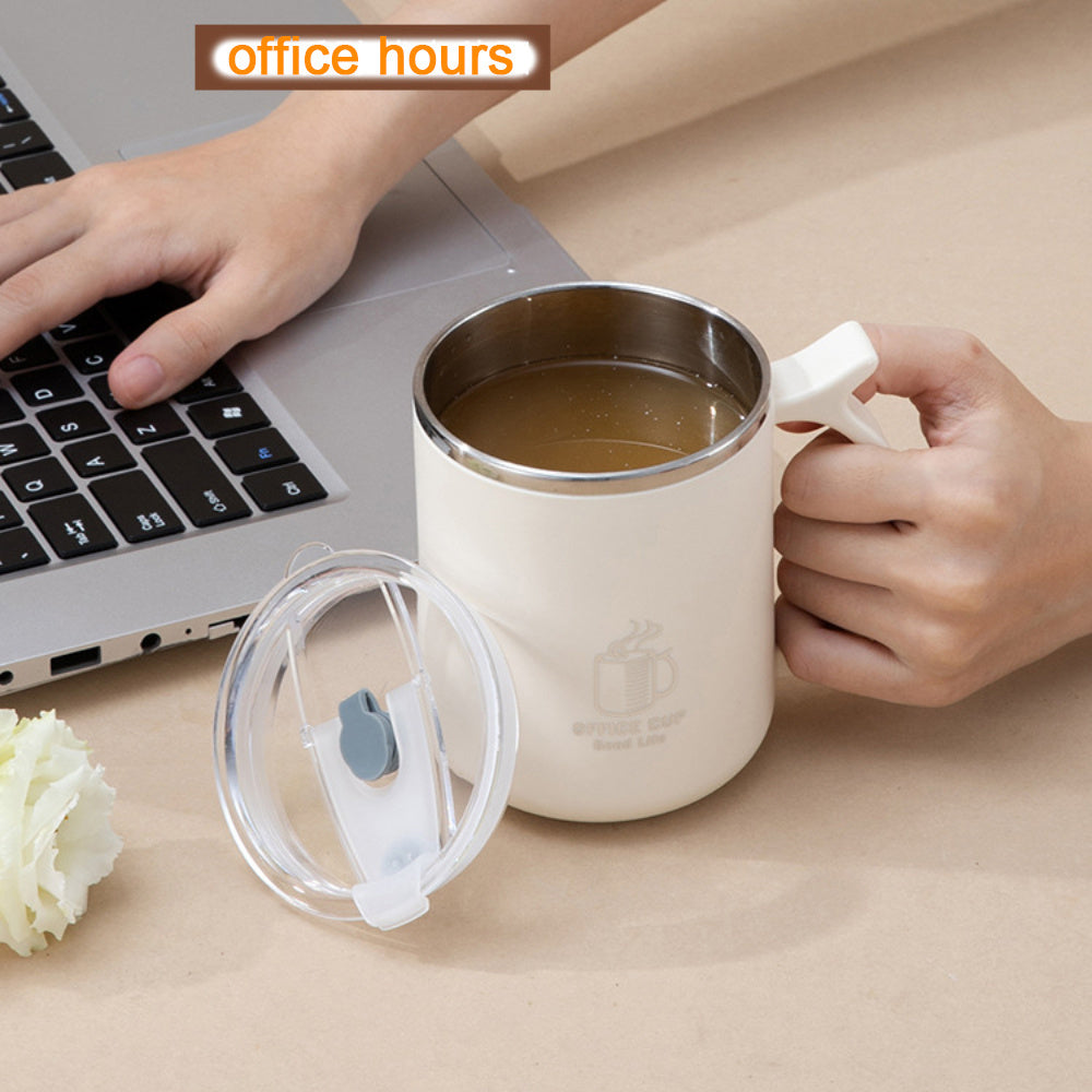 1pc 16.9oz/500ml Stainless Steel Insulated Coffee Mug with Lid & Handle - Double Layer Thermal Cup for Hot & Cold Beverages, Ergonomic Design, Keeps Drinks Hot/Cold for Hours, Durable & Stylish Student/Office Use, Coffee Trav