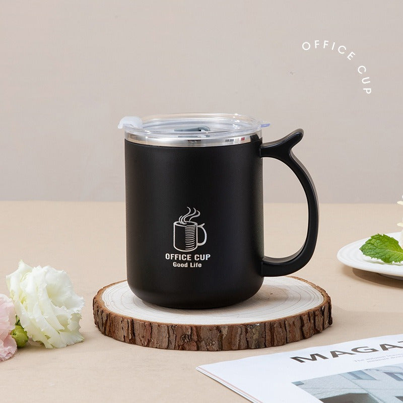 1pc 16.9oz/500ml Stainless Steel Insulated Coffee Mug with Lid & Handle - Double Layer Thermal Cup for Hot & Cold Beverages, Ergonomic Design, Keeps Drinks Hot/Cold for Hours, Durable & Stylish Student/Office Use, Coffee Trav