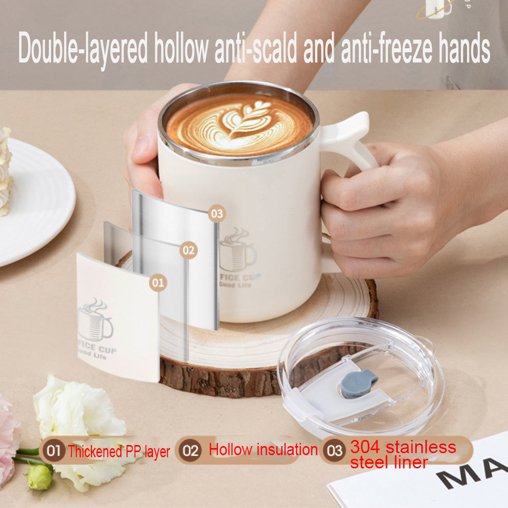 1pc 16.9oz/500ml Stainless Steel Insulated Coffee Mug with Lid & Handle - Double Layer Thermal Cup for Hot & Cold Beverages, Ergonomic Design, Keeps Drinks Hot/Cold for Hours, Durable & Stylish Student/Office Use, Coffee Trav