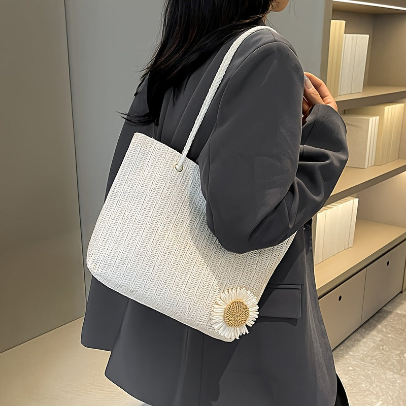 Large Capacity Wicker-Style Handbag with Magnetic Closure & Double Handle